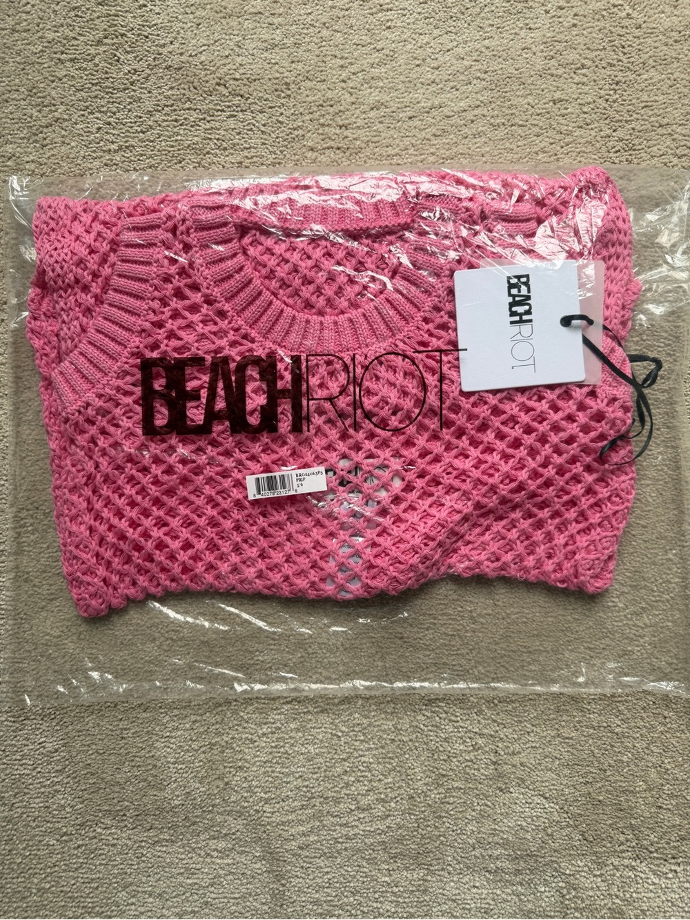 Beach Riot Pink Open-Weave Crewneck Coverup